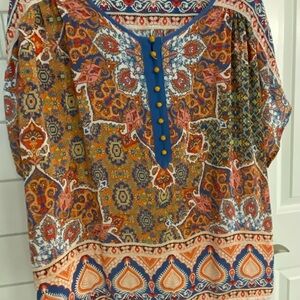 Sundance Vibrant Patterned Blouse with Blue Accents